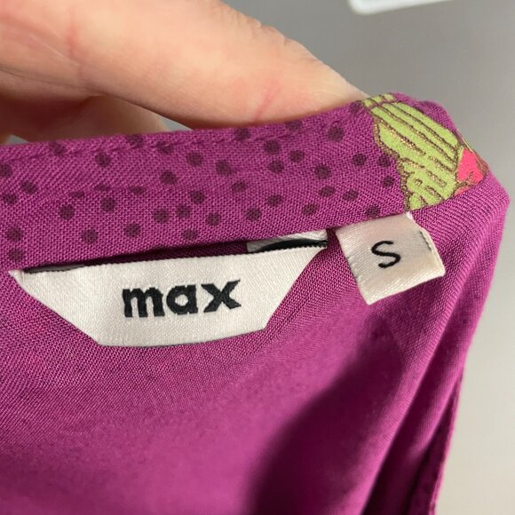 Max Tunic Top Blouse‎ Cropped Bell Sleeves Floral Hummingbird Tassel Neck Small - Picture 5 of 16